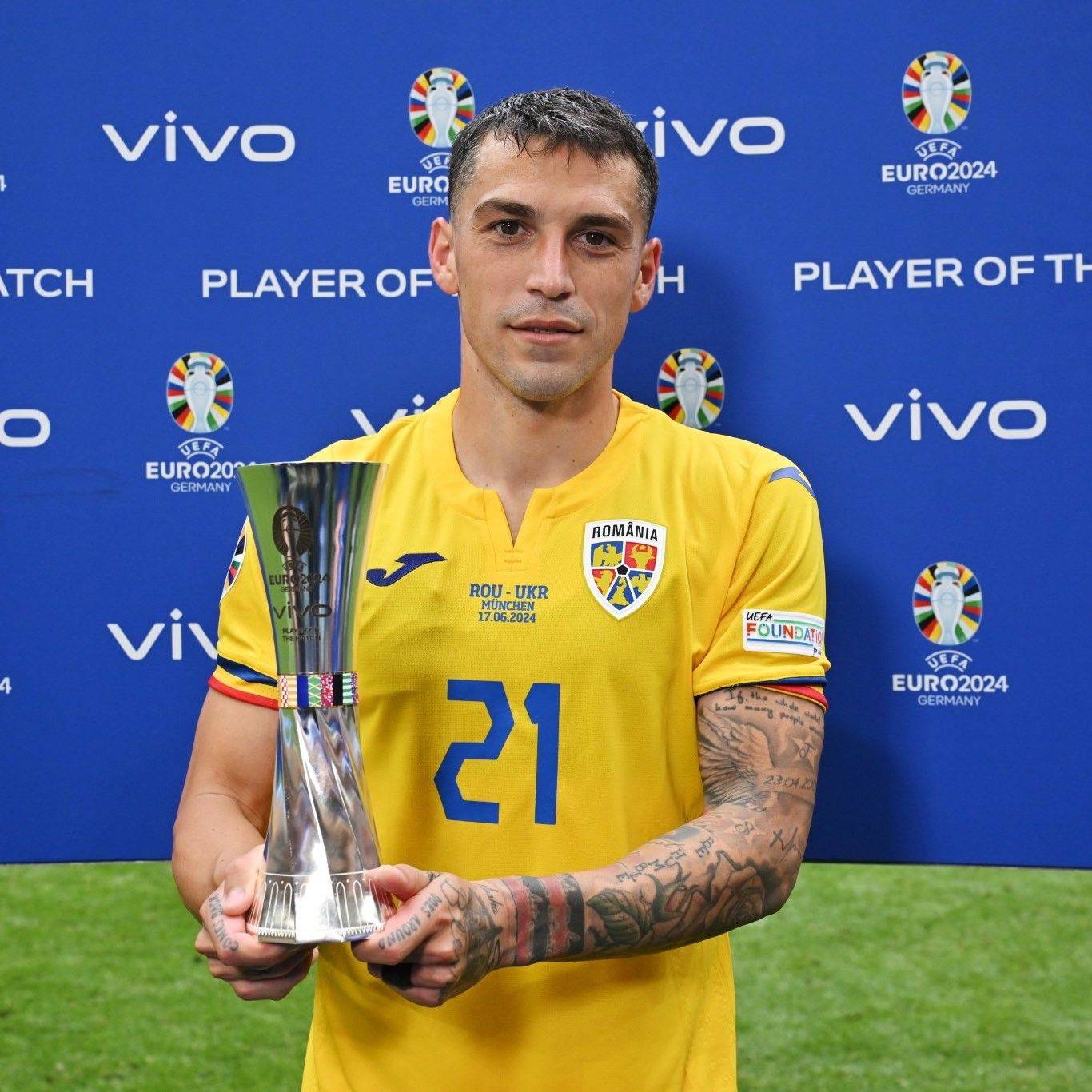 当之无愧！官方：斯坦丘当选罗马尼亚对阵乌克兰最佳球员